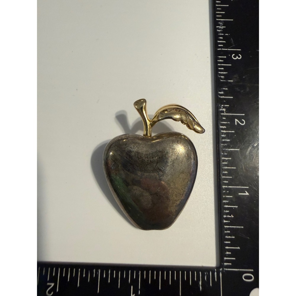 Vintage‎ Two Tone Apple Brooch Silver Gold Tone Fruit Pin Mixed Metal Accessory